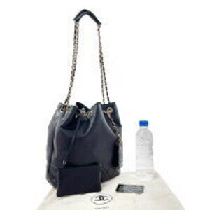 Chanel Bag Drawstring Shoulder Chain Lambskin Black Matelasse
